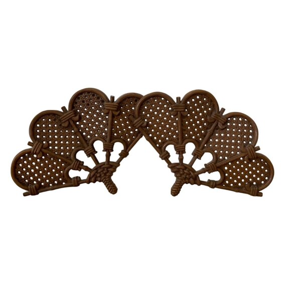 Vintage Burwood Decorative Wall Hanging Fans Set of 2 1980 Ratan Wicker Look USA - Picture 1 of 8